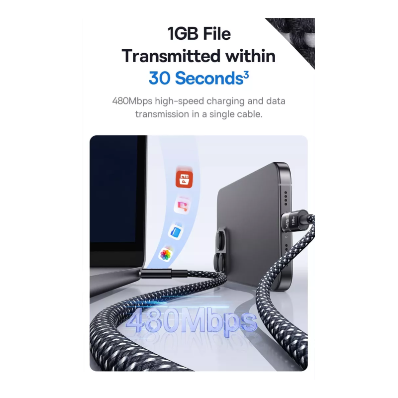 Buy Baseus Cable USB-C to USB-C - Display 2 Series Braided 100W 2.0m Black in Cyprus, Nicosia, Limassol, Larnaka, Pafos