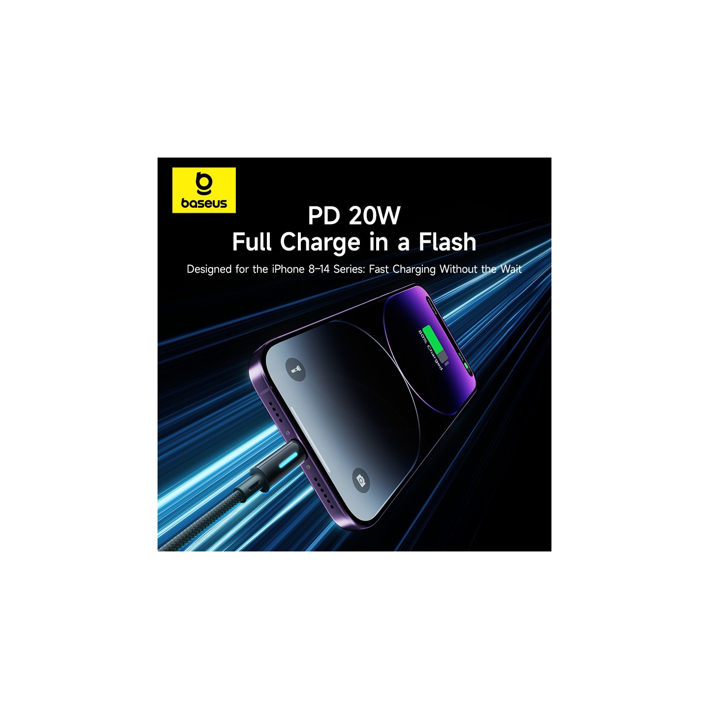 Baseus Cable Lightning to USB-C Lit Button Series - 20W 1m Cosmic Black — Buy in Cyprus with Fast Delivery
