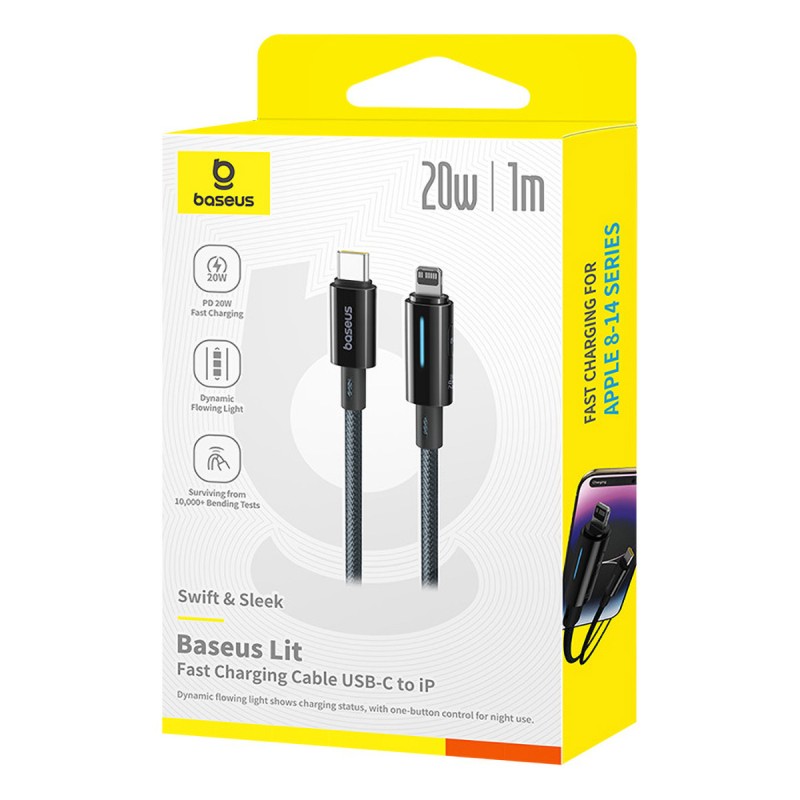 Buy Baseus Cable Lightning to USB-C Lit Button Series - 20W 1m Cosmic Black in Cyprus, Nicosia, Limassol, Larnaka, Pafos