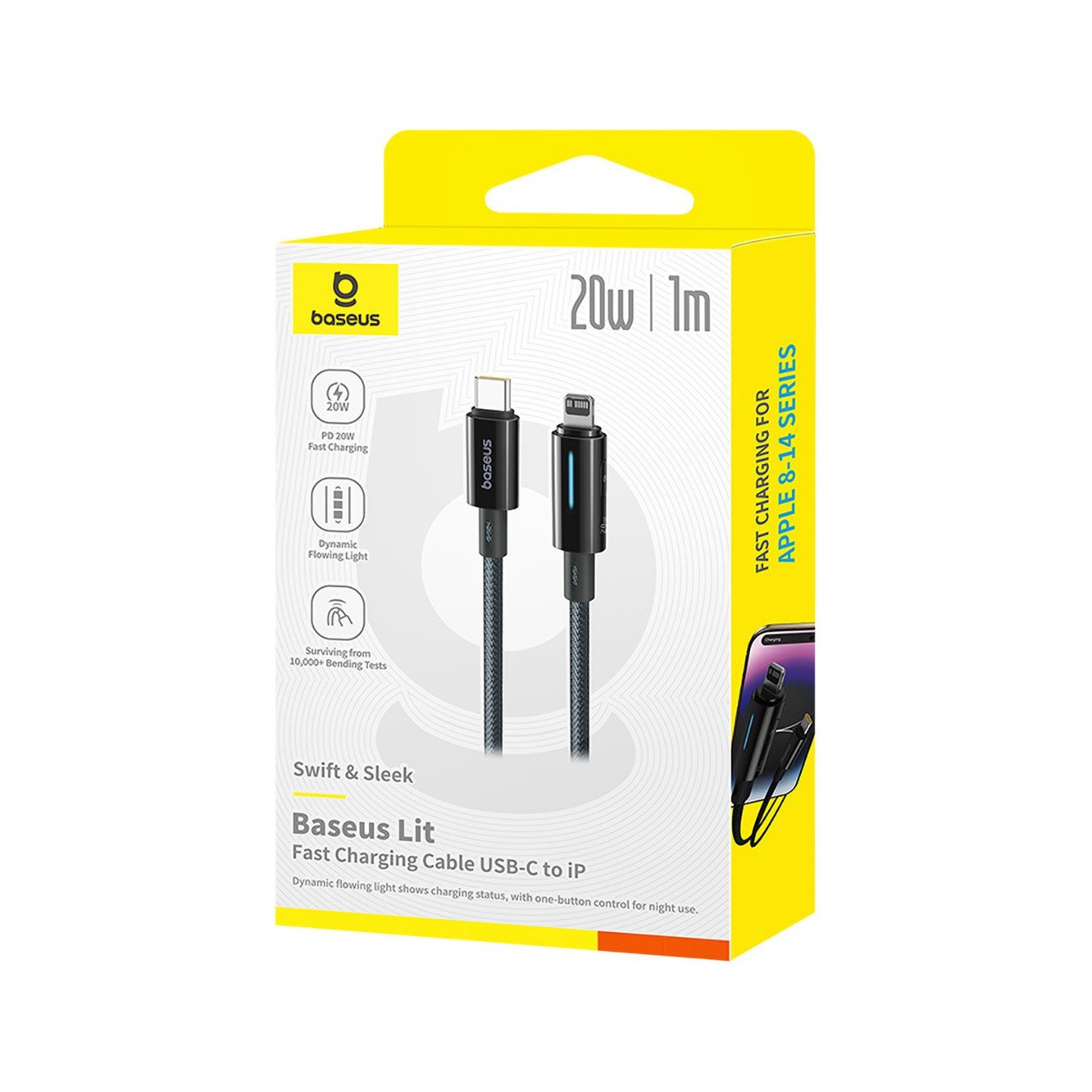 Baseus Cable Lightning to USB-C Lit Button Series - 20W 1m Cosmic Black — Buy in Cyprus with Fast Delivery