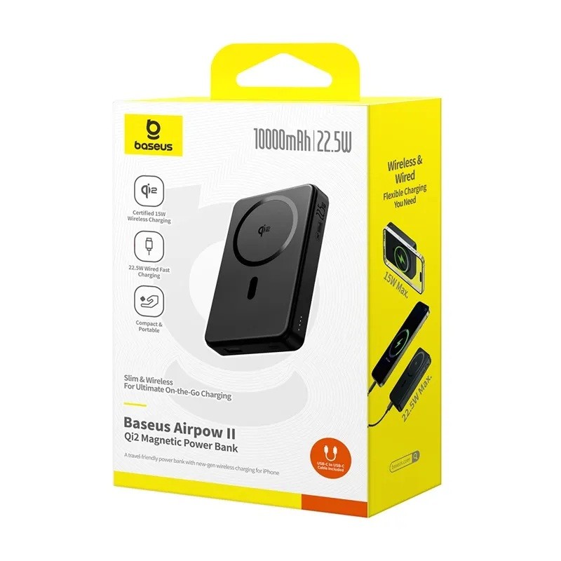 Buy Baseus Powerbank Wireless - 22.5W 10000mAh 15W Qi2 Airpow Black in Cyprus, Nicosia, Limassol, Larnaka, Pafos