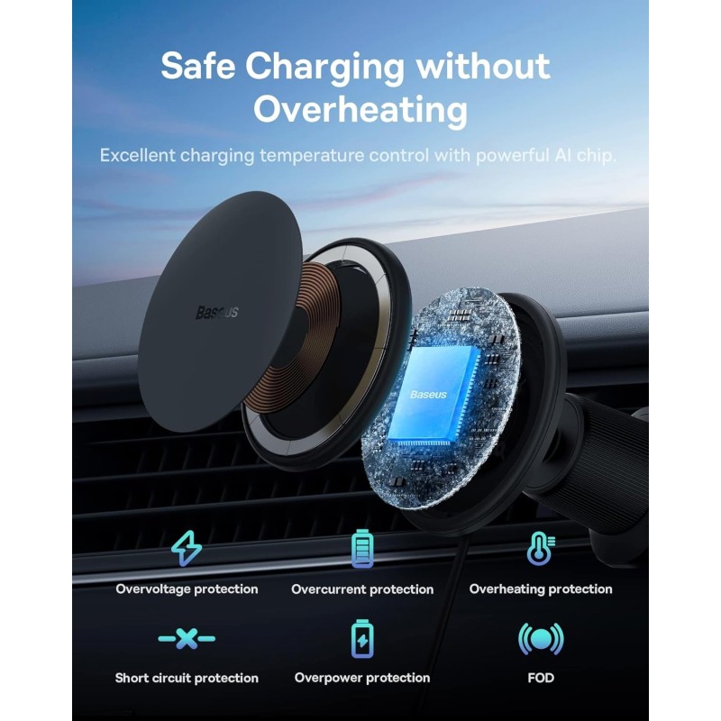Buy Baseus Wireless AirVent Magnetic Car Charger 15W+25W USB-C - CW01 - Baseus W... in Cyprus, Nicosia, Limassol, Larnaka, Pafos