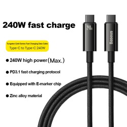 Buy Baseus Cable USB-C to USB-C - Tungsten Gold, 240W, 3.0m, Black in Cyprus, Nicosia, Limassol, Larnaka, Pafos