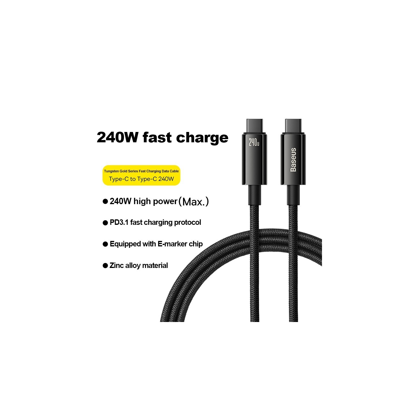 Baseus USB-C to USB-C Tungsten Gold 240W 3m Cable (Retail) — Buy in Cyprus with Fast Delivery