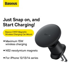 Buy Baseus Wireless AirVent Magnetic Car Charger 15W Black - CW01 - Wireless Air... in Cyprus, Nicosia, Limassol, Larnaka, Pafos