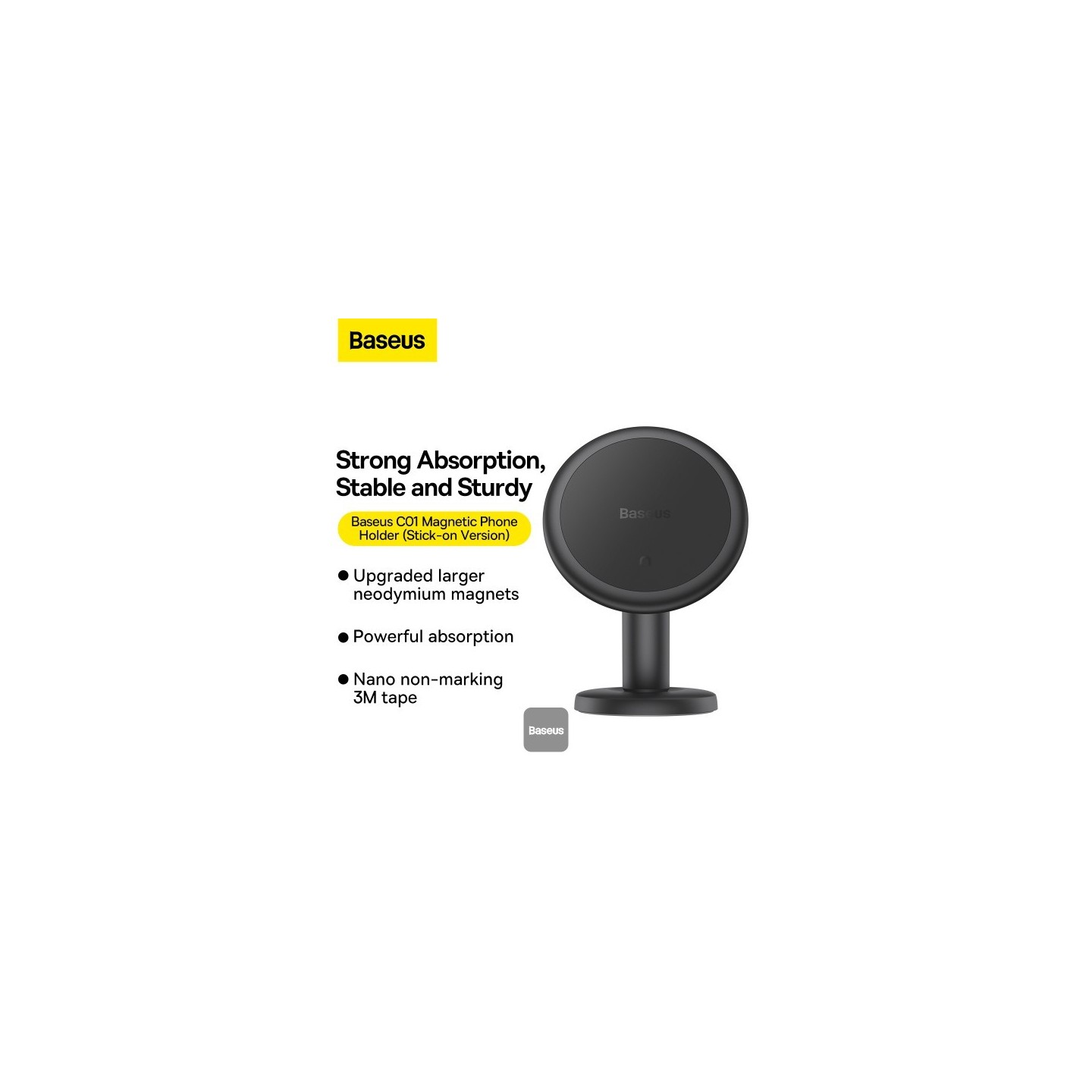 Baseus Car Dashboard Magnetic Stick-On Phone Mount Black - C01 - Black — Buy in Cyprus with Fast Delivery