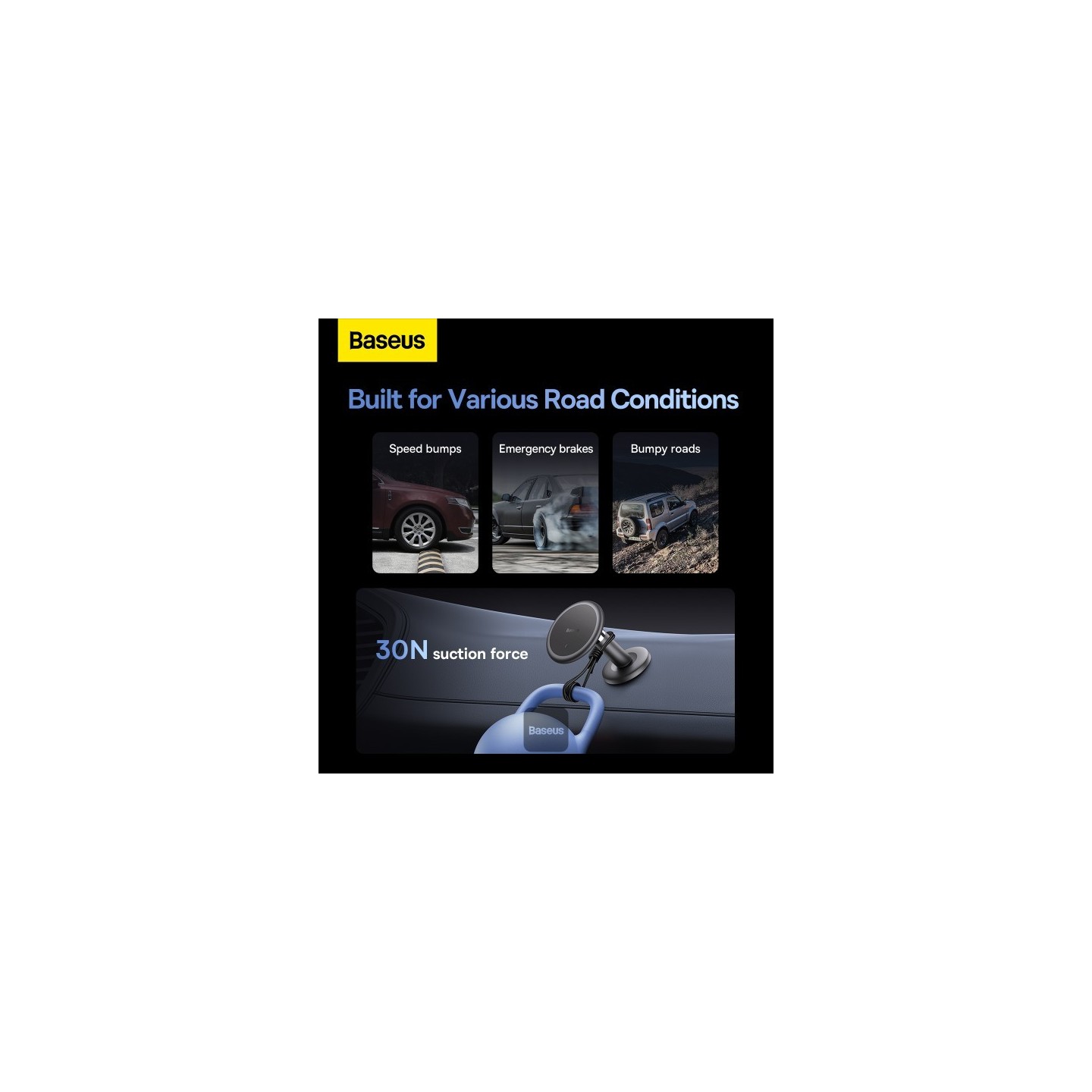 Baseus Car Dashboard Magnetic Stick-On Phone Mount Black - C01 - Black — Buy in Cyprus with Fast Delivery