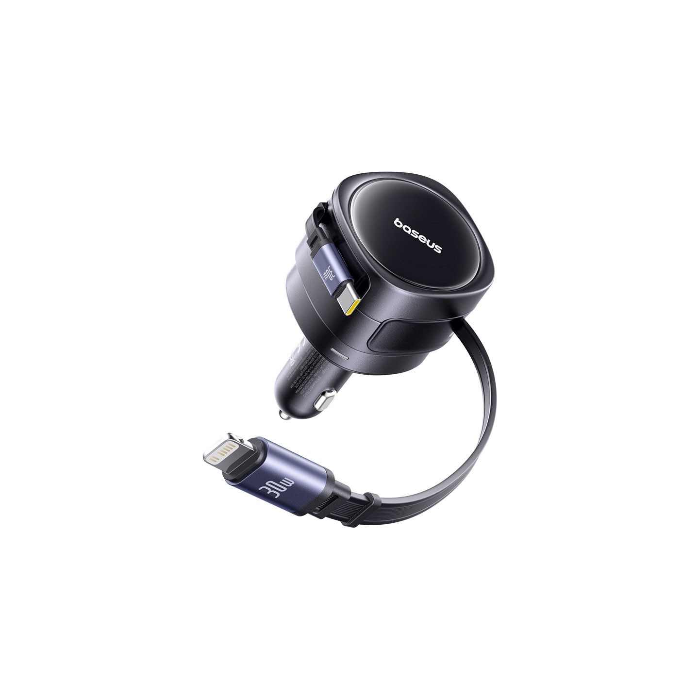 Baseus Car Charger 60W Enjoyment with Retractable Cables (C+C) Black - 60W, Retractable Cables, Black