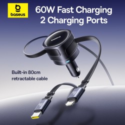 Buy Baseus Car Charger 60W Enjoyment with Retractable Cables (C+C) Black - 60W, ... in Cyprus, Nicosia, Limassol, Larnaka, Pafos