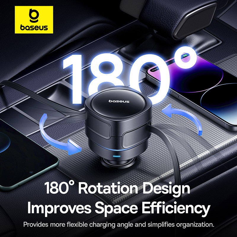 Buy Baseus Car Charger 60W Enjoyment with Retractable Cables (C+C) Black - 60W, ... in Cyprus, Nicosia, Limassol, Larnaka, Pafos