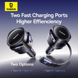 Buy Baseus Car Charger 60W Enjoyment with Retractable Cables (C+C) Black - 60W, ... in Cyprus, Nicosia, Limassol, Larnaka, Pafos