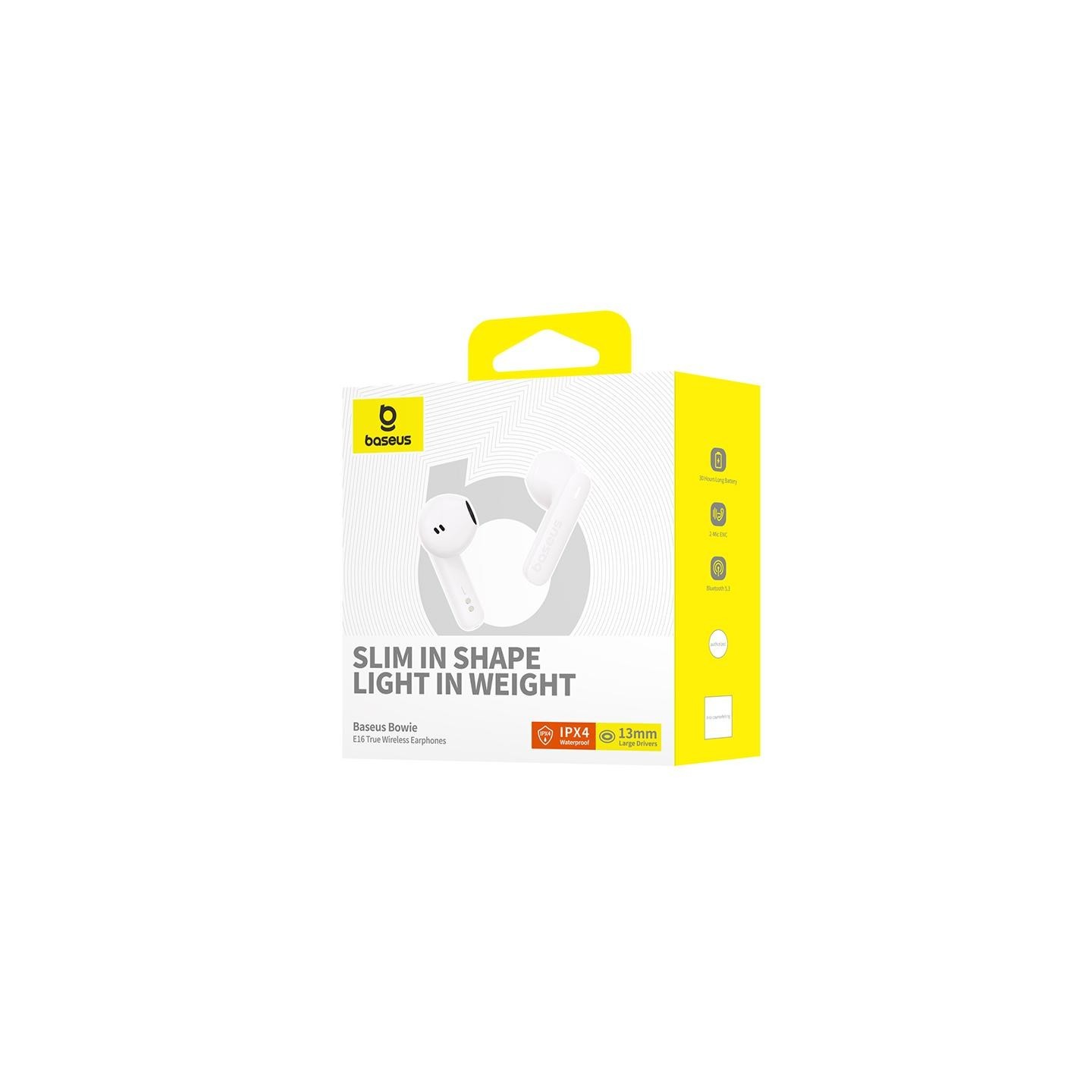Baseus Headphones - E16 - In Ear TWS Plastic Bowie White — Buy in Cyprus with Fast Delivery