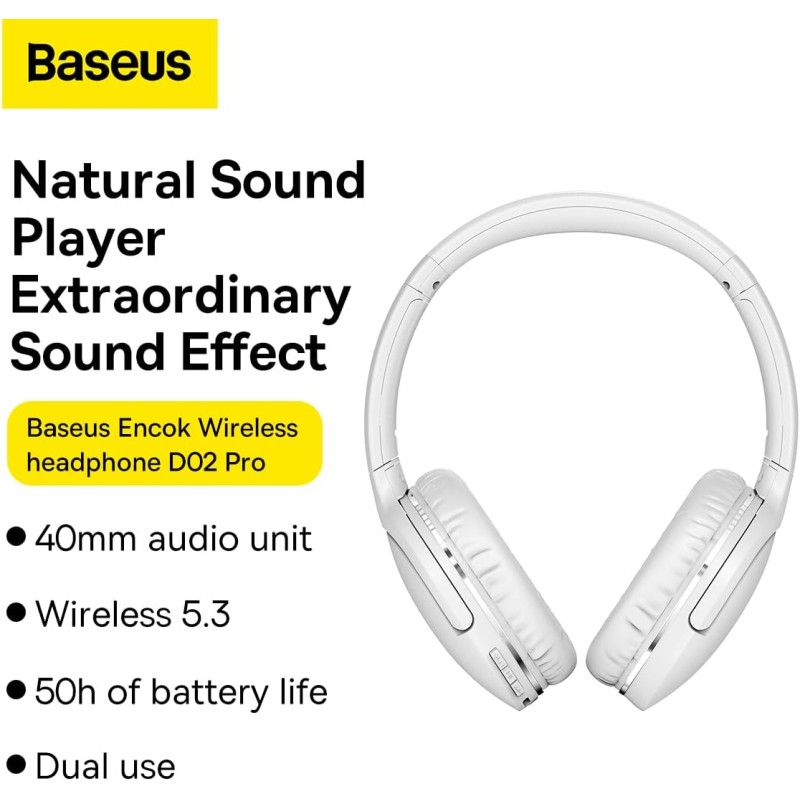 Buy Baseus Wireless Headphones Encok - D02 Pro v2 - Over Ear White in Cyprus, Nicosia, Limassol, Larnaka, Pafos