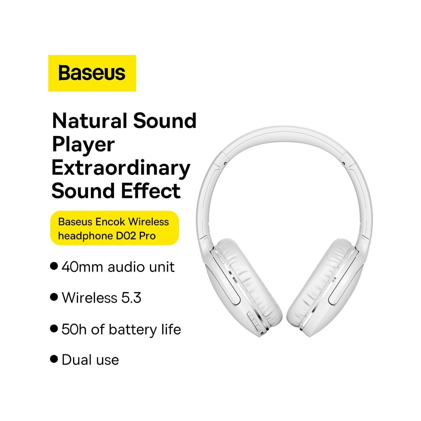 Baseus Wireless Headphones Encok - D02 Pro v2 - Over Ear White — Buy in Cyprus with Fast Delivery