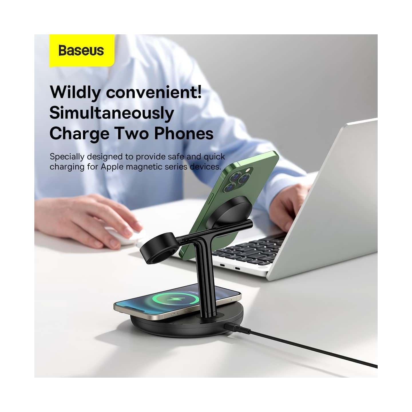 Baseus Charger Desktop Wireless 20W 3-in-1 - SWAN - Black — Buy in Cyprus with Fast Delivery