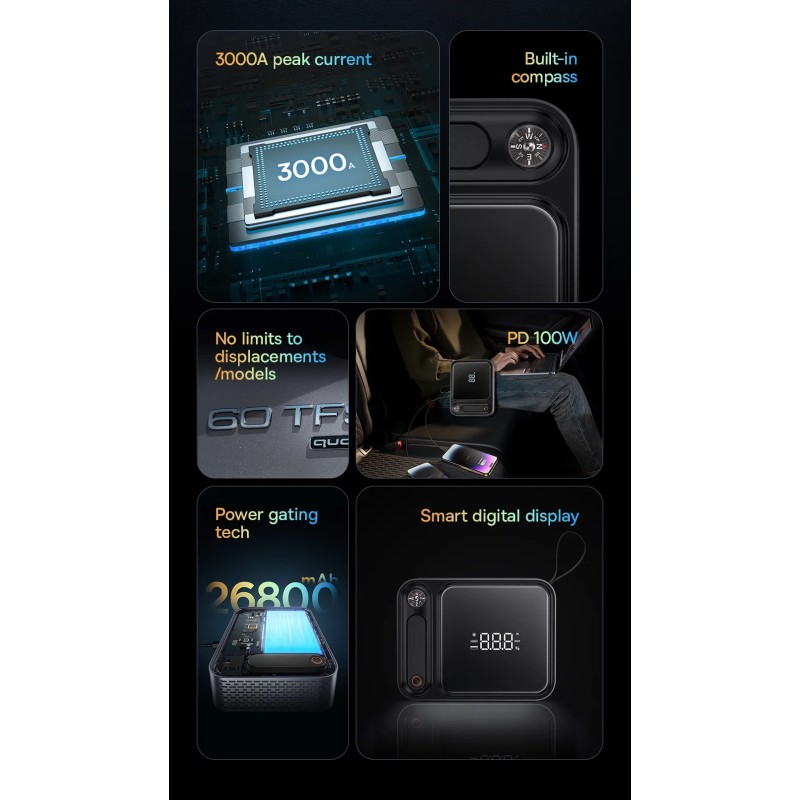 Buy Baseus Car Jump Start Booster & Powerbank - 26800maH 3000A in Cyprus, Nicosia, Limassol, Larnaka, Pafos