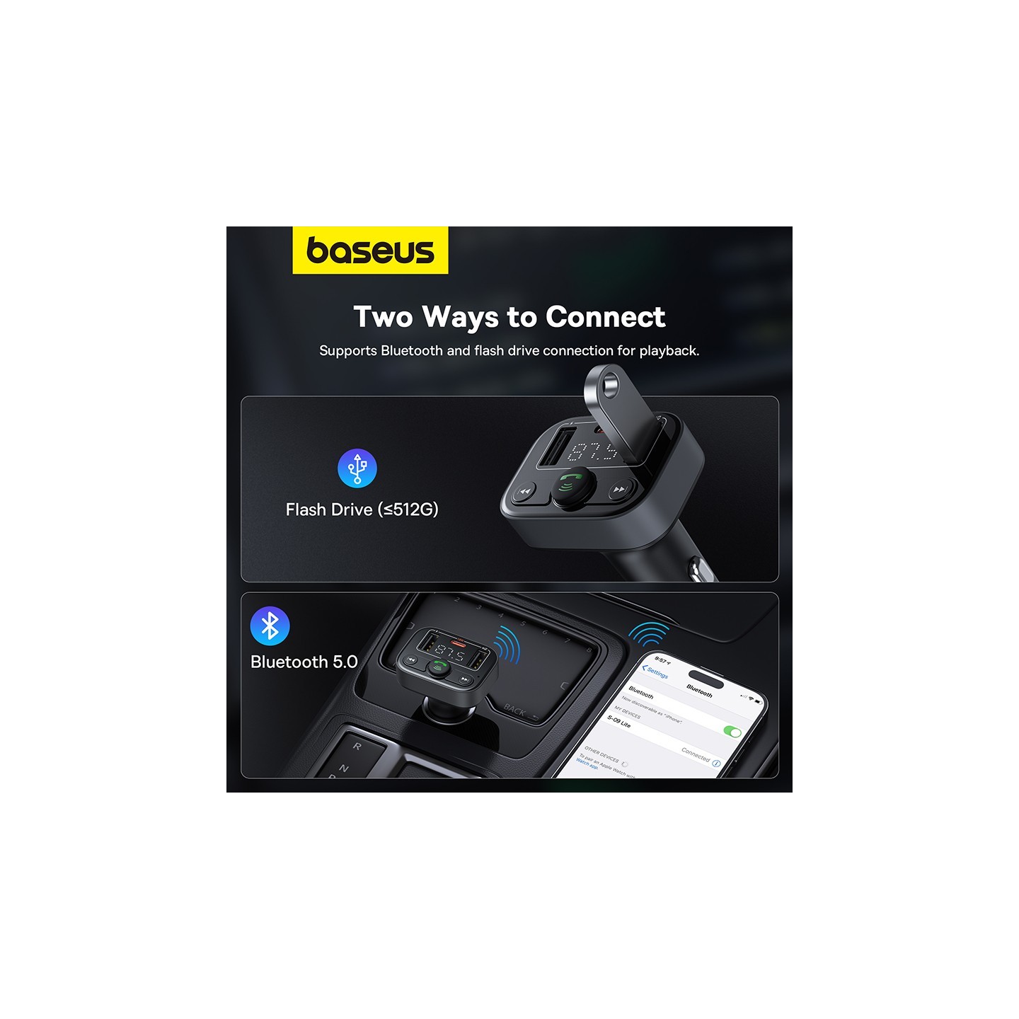 Baseus Car FM Transmitter-Charger USB BT SD 18W - S09 Lite - Car FM Transmitter-Charger USB BT SD 18W