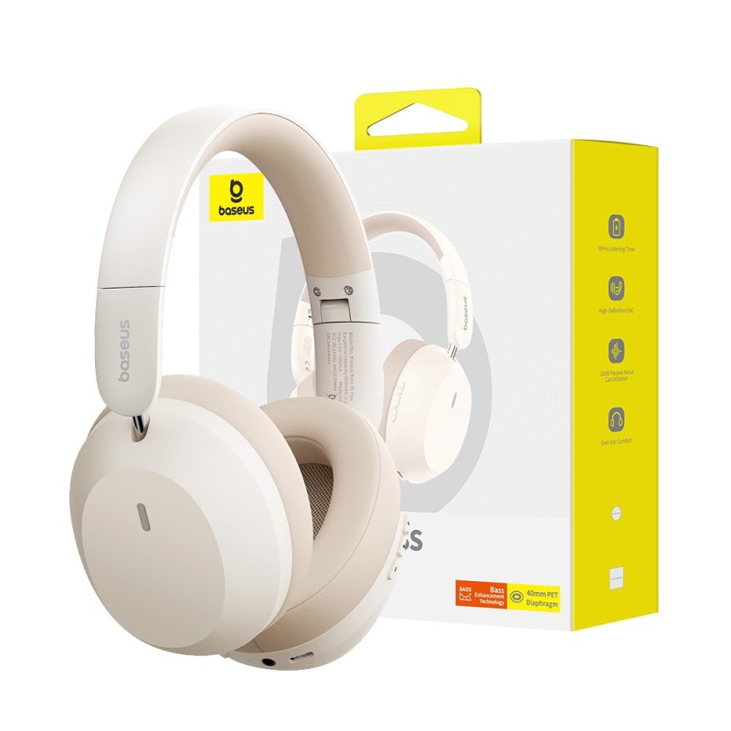 Buy Baseus Headphones Over Ear Bass 35 Max White - Over Ear, White in Cyprus, Nicosia, Limassol, Larnaka, Pafos