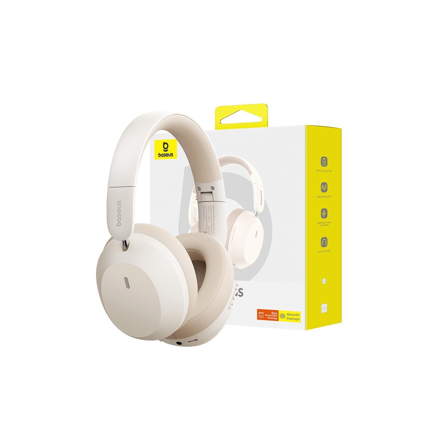 Baseus Headphones Over Ear Bass 35 Max White - Over Ear, White — Buy in Cyprus with Fast Delivery