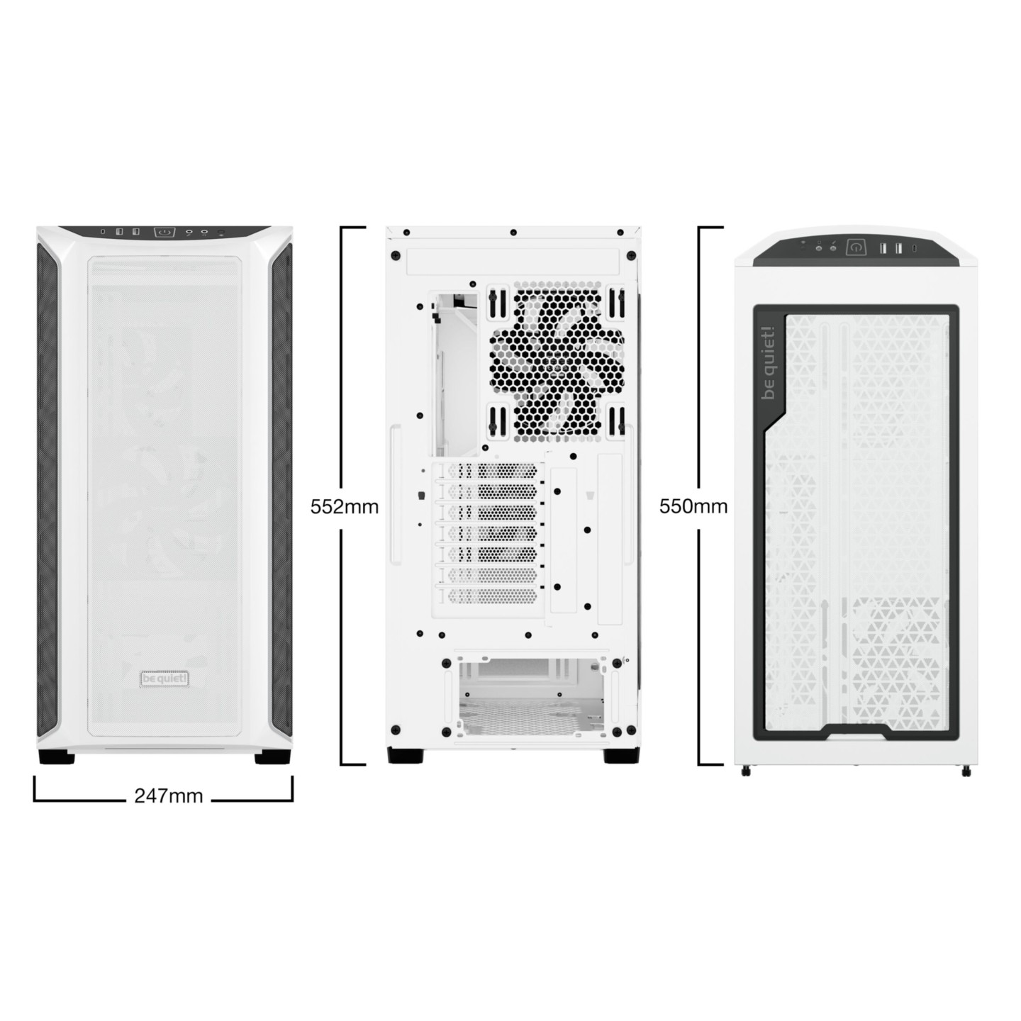 be quiet! Shadow Base 800 DX - Mid Tower - White, Tempered Glass, RGB Front, E-ATX/ATX Support (Boxed)