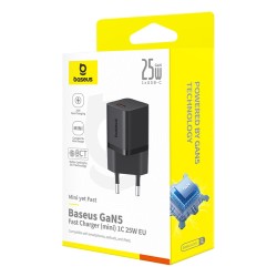 Buy Baseus Charger Wall 25W USB-C - GAN5 Mini - EU Black in Cyprus, Nicosia, Limassol, Larnaka, Pafos