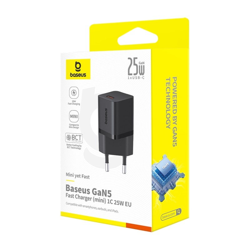 Buy Baseus Charger Wall 25W USB-C - GAN5 Mini - EU Black in Cyprus, Nicosia, Limassol, Larnaka, Pafos