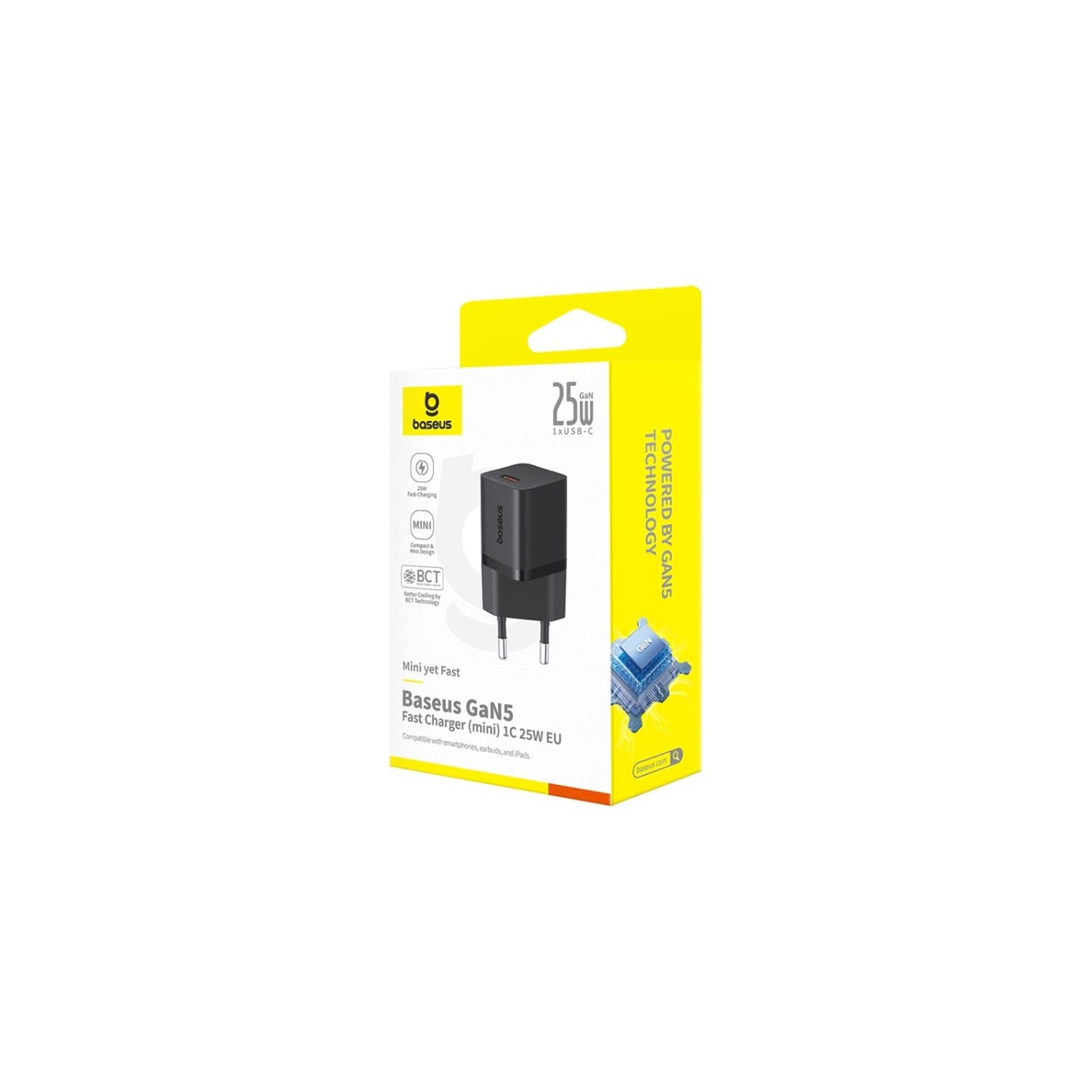 Baseus Charger Wall 25W USB-C - GAN5 Mini - EU Black — Buy in Cyprus with Fast Delivery