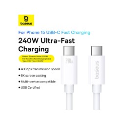 Buy Baseus Cable USB-C to USB-C Superior Series 2 USB4 240W 1m White - USB-C to ... in Cyprus, Nicosia, Limassol, Larnaka, Pafos