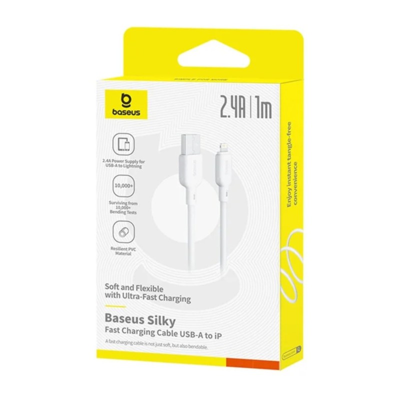 Buy Baseus Cable Lightning to USB-A Silky Series - 2.0m White in Cyprus, Nicosia, Limassol, Larnaka, Pafos