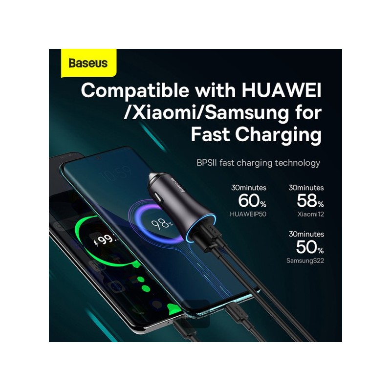 Buy Baseus Golden Contactor Max Car Charger - U+C 60W Dark Gray in Cyprus, Nicosia, Limassol, Larnaka, Pafos