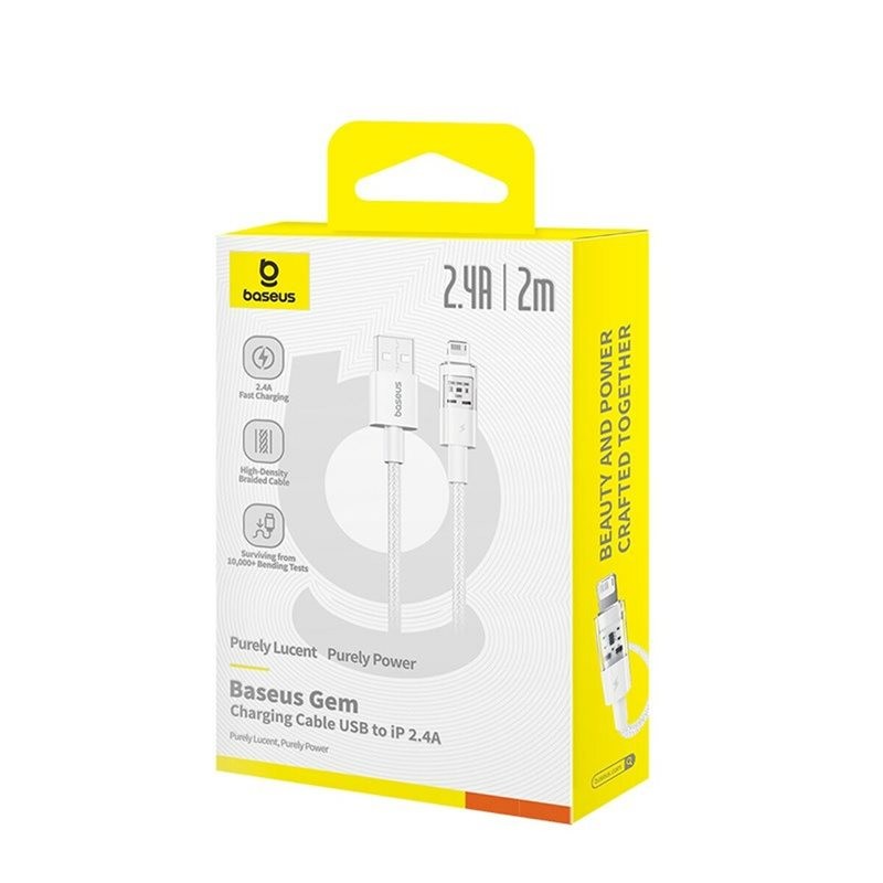 Buy Baseus Cable Lightning to USB-A Gem Series - 2m Moon White in Cyprus, Nicosia, Limassol, Larnaka, Pafos