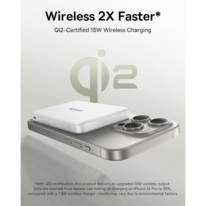 Buy Baseus Powerbank Wireless 22.5W 10000mAh 15W Qi2 Airpow White in Cyprus, Nicosia, Limassol, Larnaka, Pafos