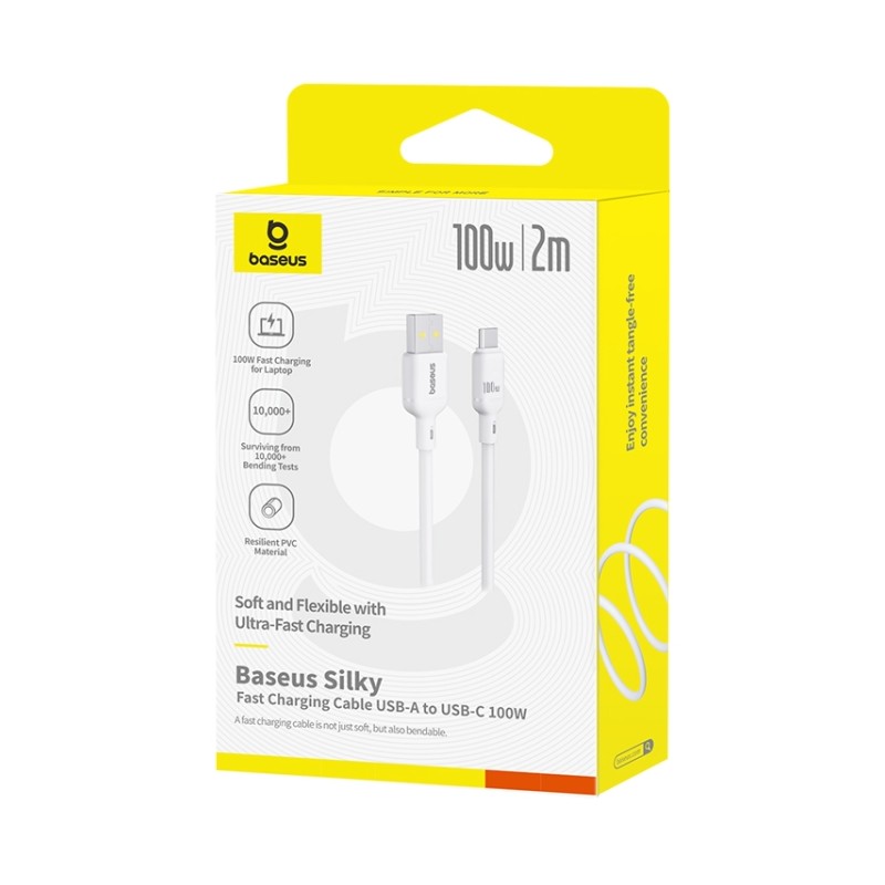 Buy Baseus Cable USB-C to USB-C Silky Series - 2.0m - 100W - White in Cyprus, Nicosia, Limassol, Larnaka, Pafos