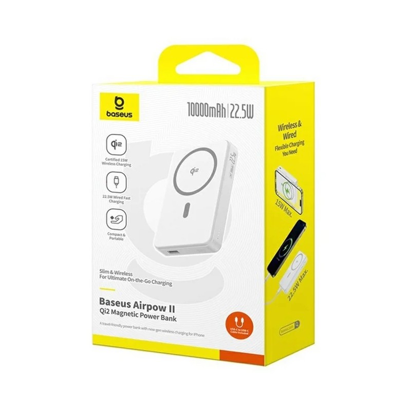 Buy Baseus Powerbank Wireless 22.5W 10000mAh 15W Qi2 Airpow White in Cyprus, Nicosia, Limassol, Larnaka, Pafos