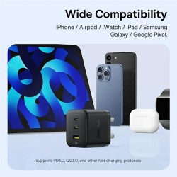 Buy Baseus Charger Wall - 65W 2C+U PALM Series UK Black in Cyprus, Nicosia, Limassol, Larnaka, Pafos