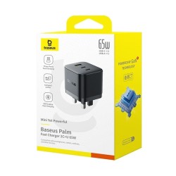 Buy Baseus Charger Wall - 65W 2C+U PALM Series UK Black in Cyprus, Nicosia, Limassol, Larnaka, Pafos