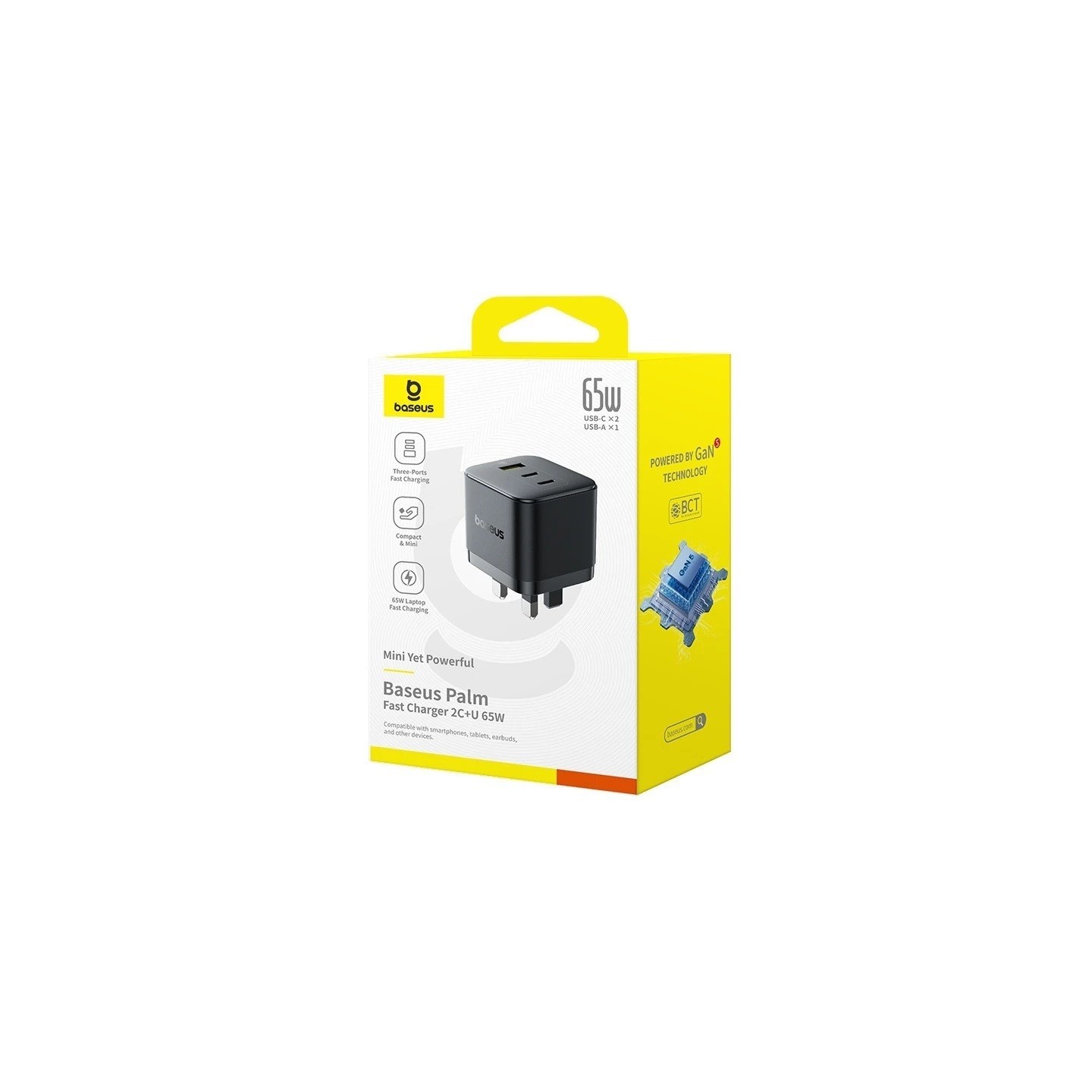 Baseus Charger Wall - 65W 2C+U PALM Series UK Black — Buy in Cyprus with Fast Delivery