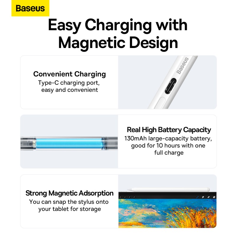 Buy Baseus IT Stylus - Active Passive USB-C with LED Indicators White in Cyprus, Nicosia, Limassol, Larnaka, Pafos