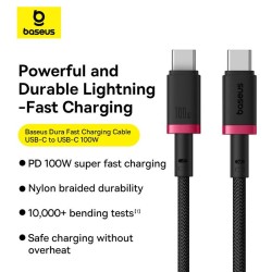 Buy Baseus Cable - USB-C to USB-C, Dura Braided, 2.0m, 100W, Black+Red in Cyprus, Nicosia, Limassol, Larnaka, Pafos