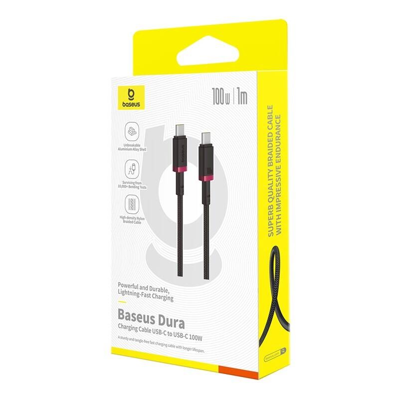 Buy Baseus Cable - USB-C to USB-C, Dura Braided, 2.0m, 100W, Black+Red in Cyprus, Nicosia, Limassol, Larnaka, Pafos