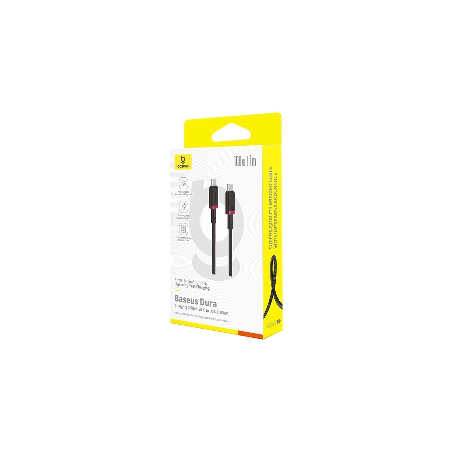 Baseus Dura USB-C to USB-C Braided Cable 2m 100W Black+Red (Boxed) — Buy in Cyprus with Fast Delivery
