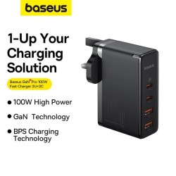 Buy Baseus Charger Wall - 100W 2xUSB-C 2xUSB-A UK+100W USB-C Cable Black in Cyprus, Nicosia, Limassol, Larnaka, Pafos