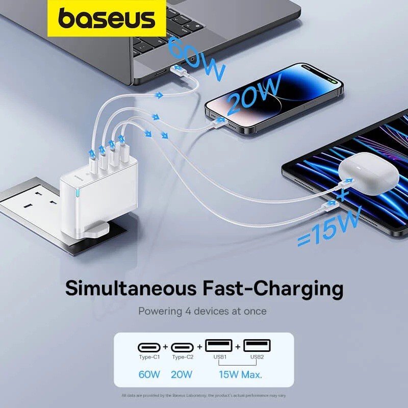Buy Baseus Charger Wall - 100W 2xUSB-C 2xUSB-A UK+100W USB-C Cable Black in Cyprus, Nicosia, Limassol, Larnaka, Pafos