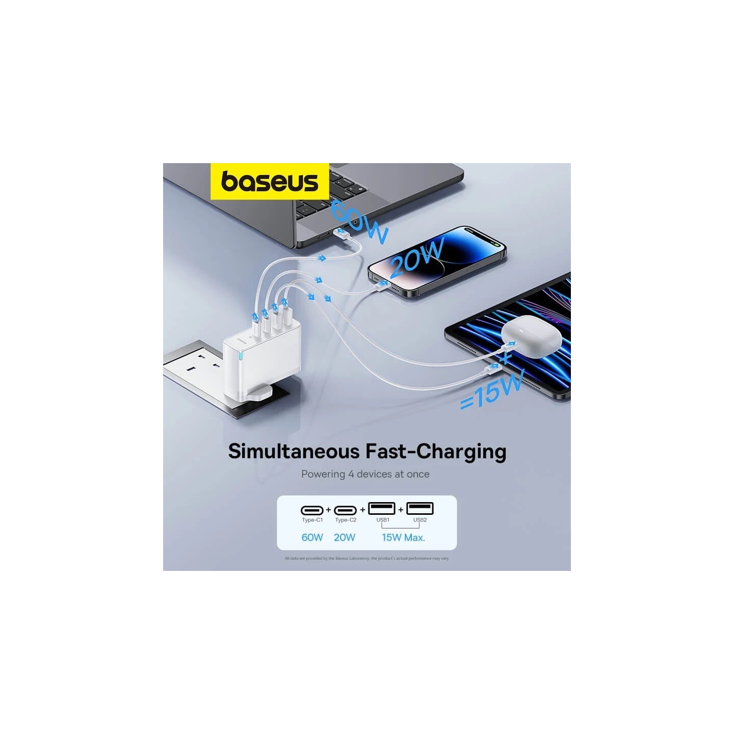 Baseus Charger Wall - 100W 2xUSB-C 2xUSB-A UK+100W USB-C Cable Black — Buy in Cyprus with Fast Delivery