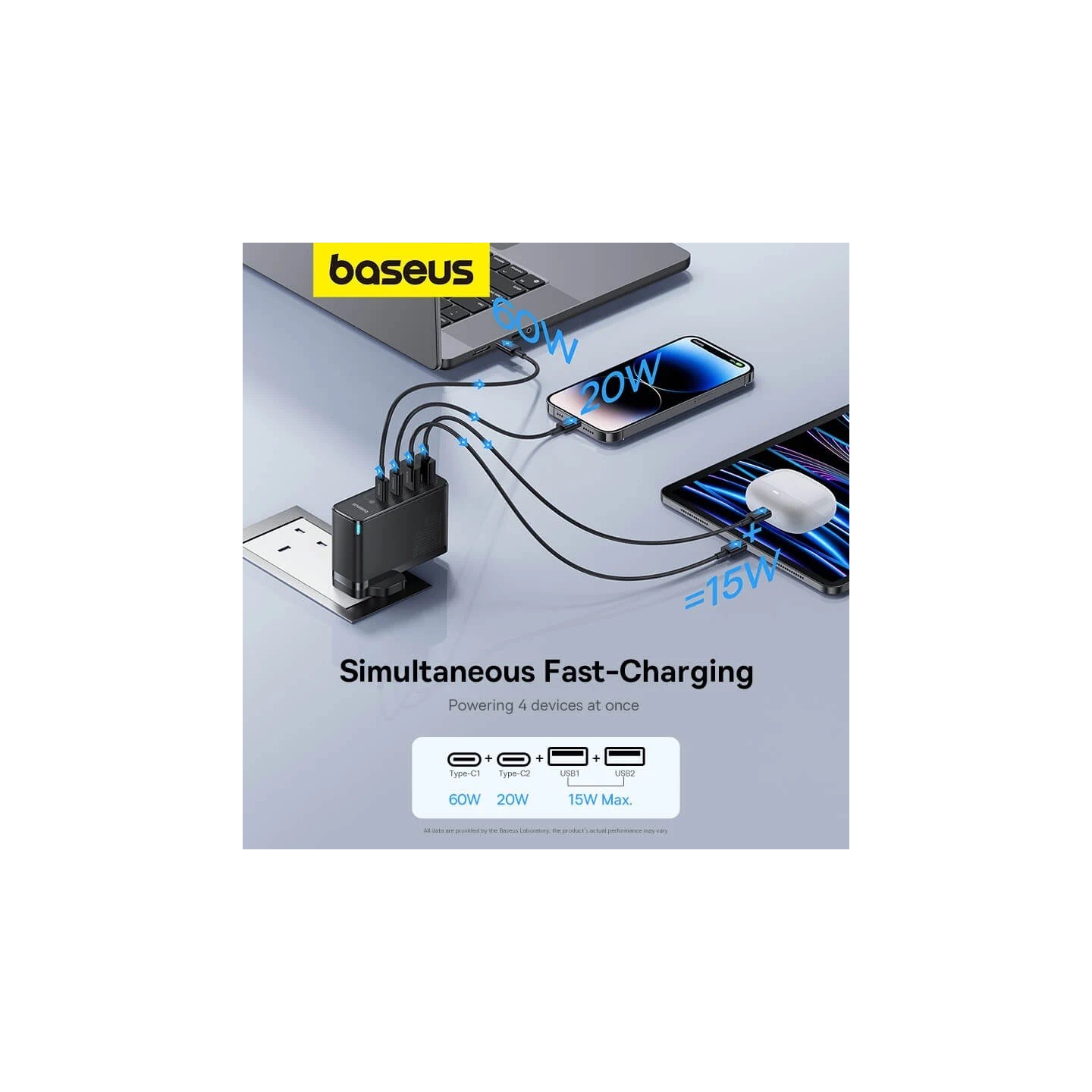 Baseus Charger Wall - 100W 2xUSB-C 2xUSB-A UK+100W USB-C Cable Black — Buy in Cyprus with Fast Delivery