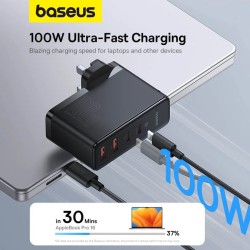 Buy Baseus Charger Wall - 100W 2xUSB-C 2xUSB-A UK+100W USB-C Cable Black in Cyprus, Nicosia, Limassol, Larnaka, Pafos