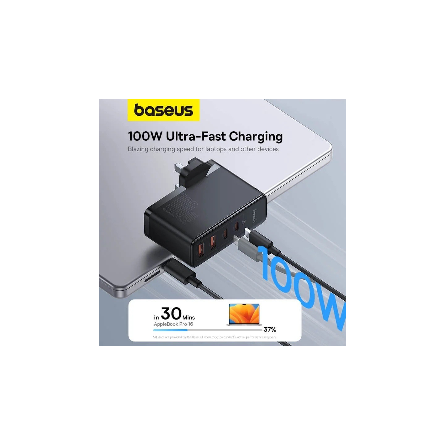 Baseus Charger Wall - 100W 2xUSB-C 2xUSB-A UK+100W USB-C Cable Black — Buy in Cyprus with Fast Delivery
