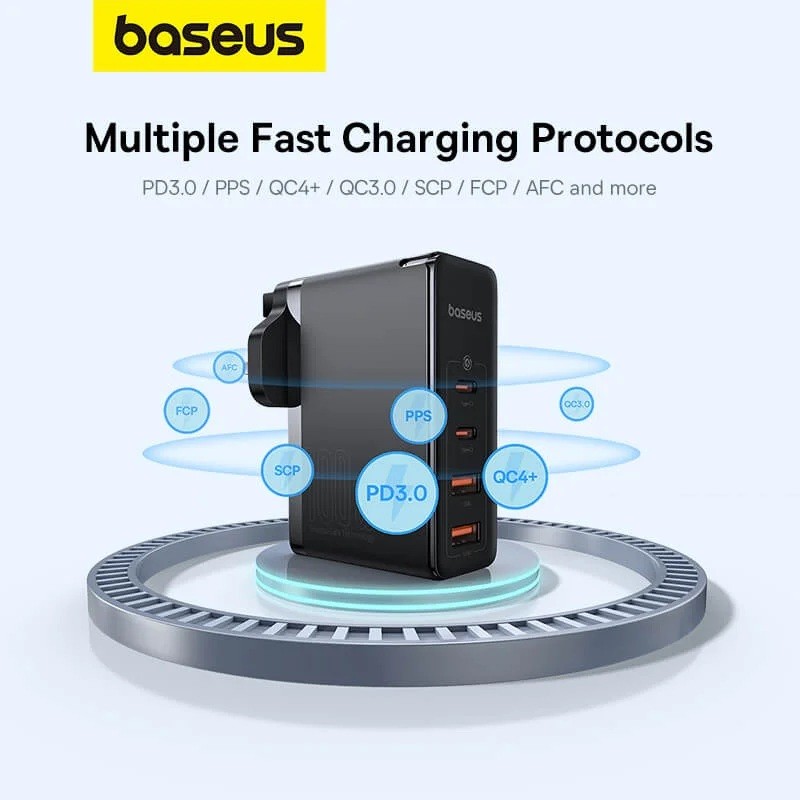 Buy Baseus Charger Wall - 100W 2xUSB-C 2xUSB-A UK+100W USB-C Cable Black in Cyprus, Nicosia, Limassol, Larnaka, Pafos