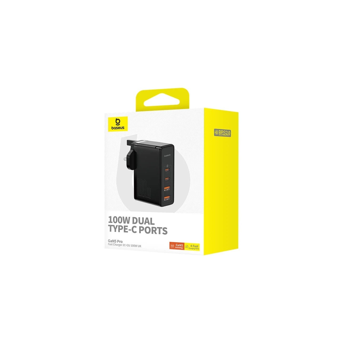 Baseus Charger Wall - 100W 2xUSB-C 2xUSB-A UK+100W USB-C Cable Black — Buy in Cyprus with Fast Delivery