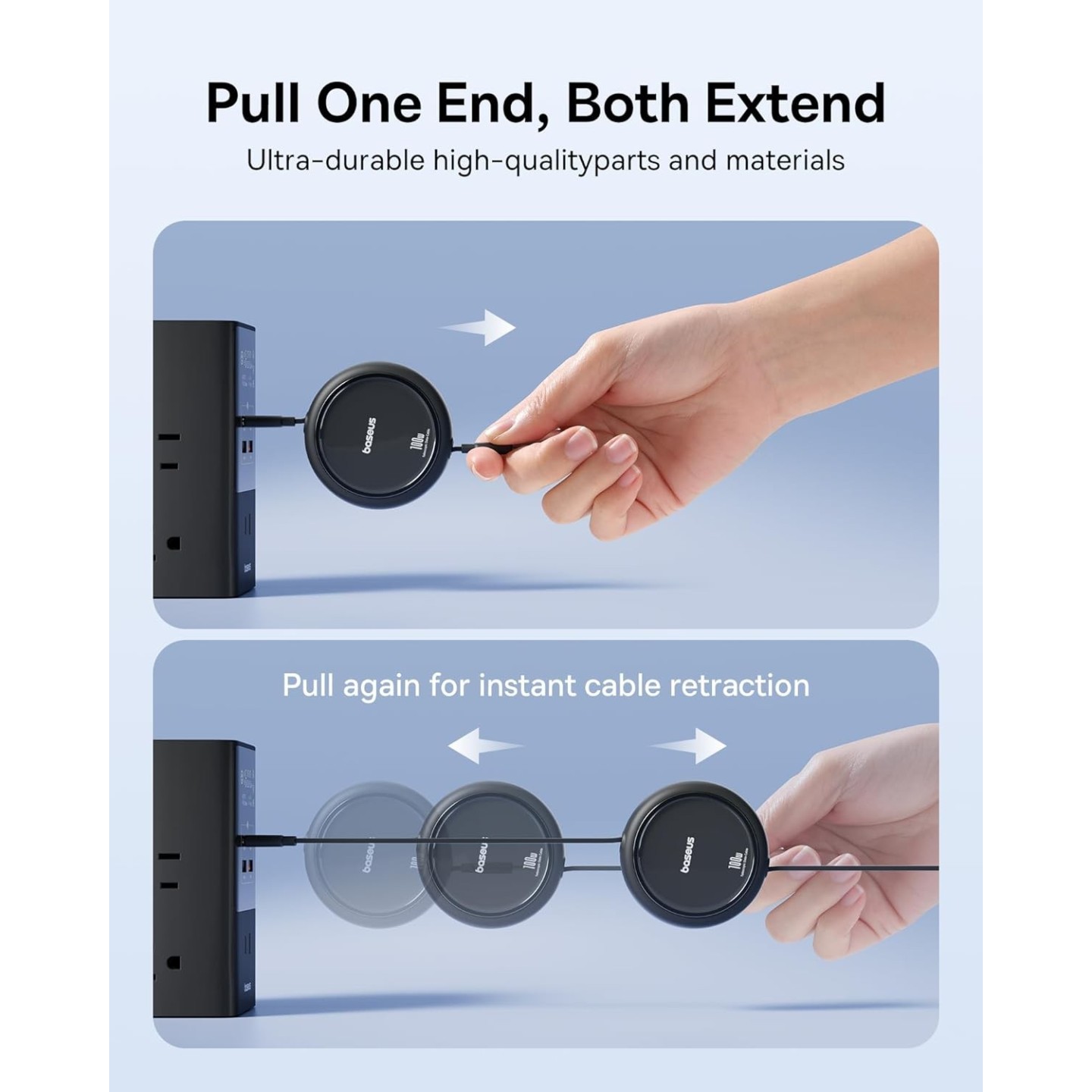 Baseus Free2Draw USB-C to USB-C Retractable Cable 100W 1m Black (Boxed) — Buy in Cyprus with Fast Delivery